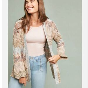 🧺Meadow Rue Anthropologie Crocheted Mohair and Alpaca Muted Colors Cardigan, S